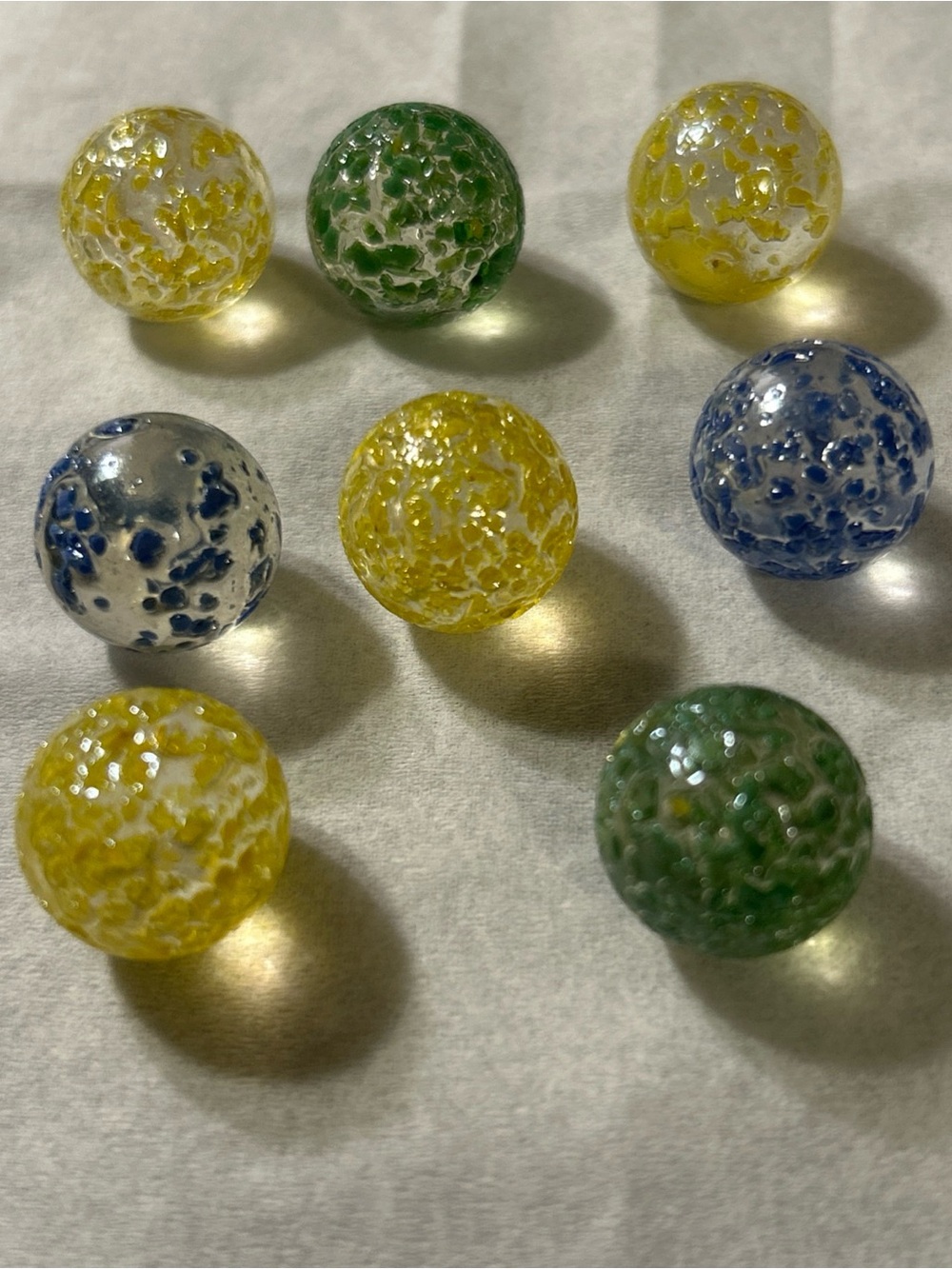 🩶5/$30 Lot of 8 Vintage Marbles Stardust Crackle - Yellow, green, and blue.